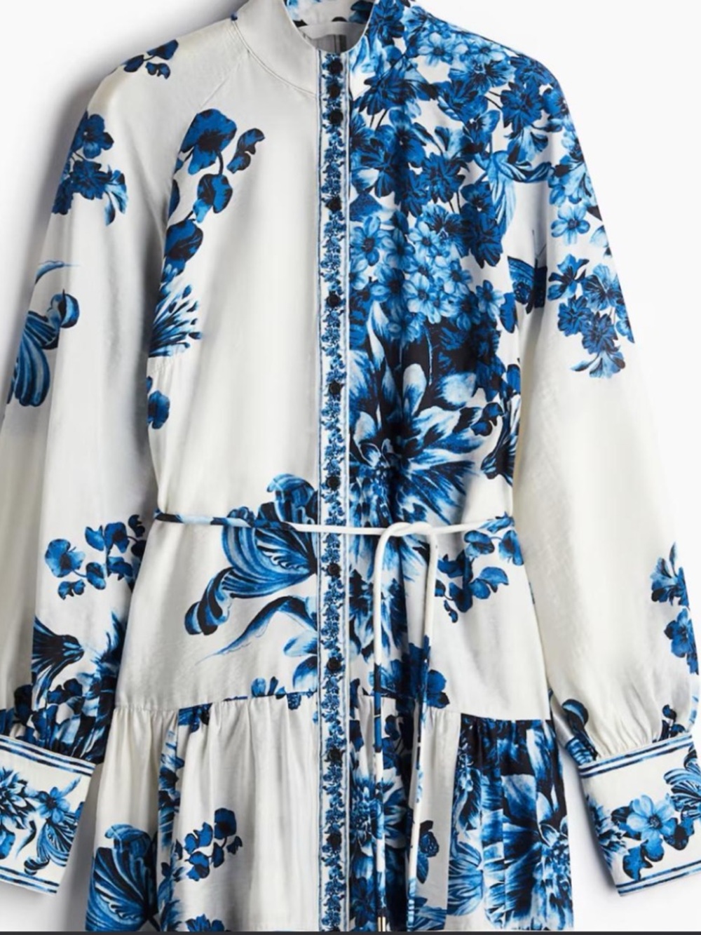 H&M White Mini Dress with Blue Floral Print